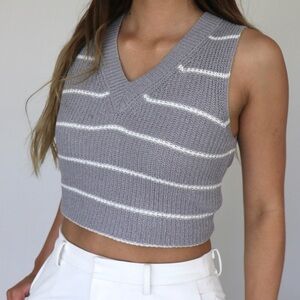 Gray and White Striped Knit Vest